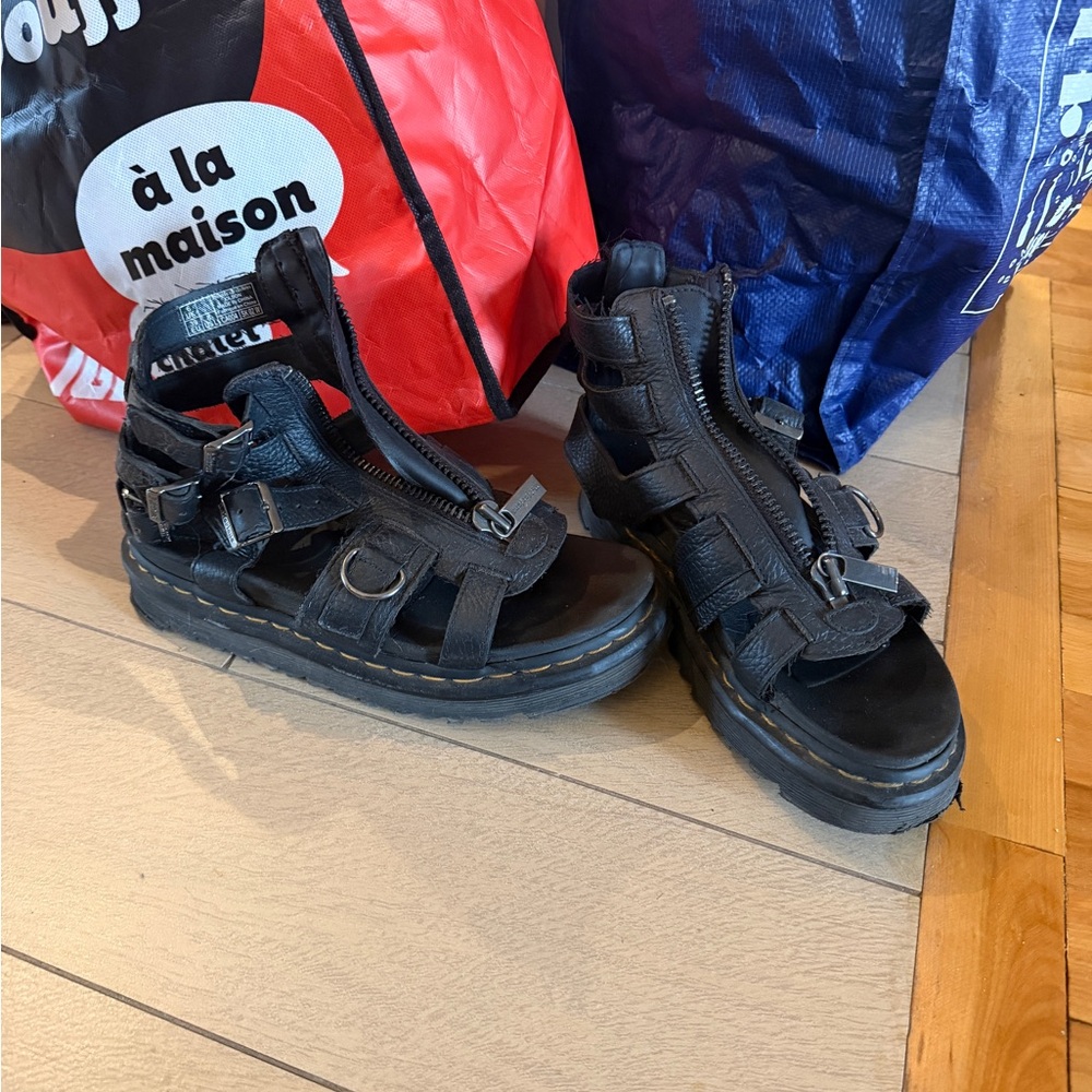 Dr. Martens  Black Zip-Front Gladiator Sandals
